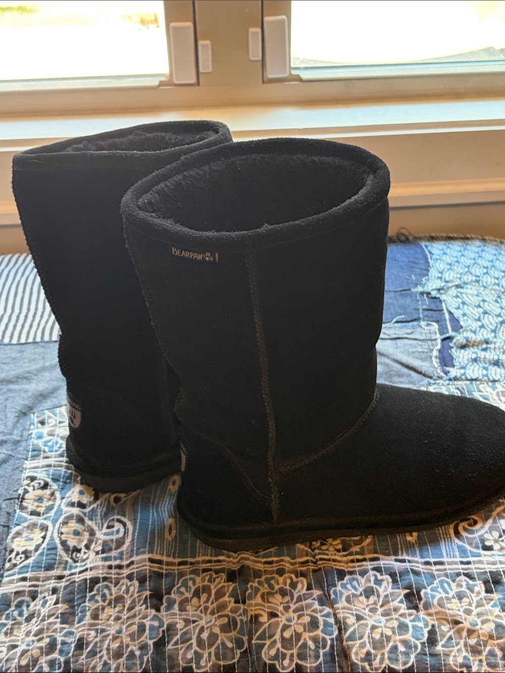 BearPaw 10 Emma Black Suede Shearling Wool Blend Lined Mid-Calf Boot winter